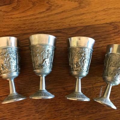 Horn  & Pewter Cups & Tray