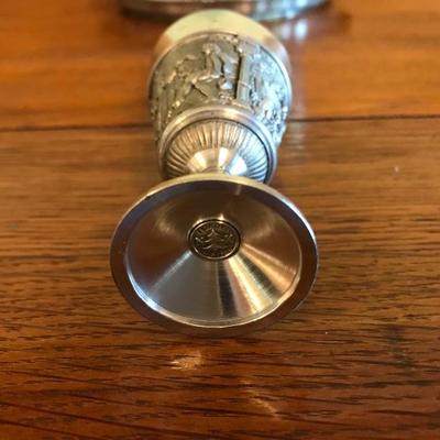 Horn  & Pewter Cups & Tray
