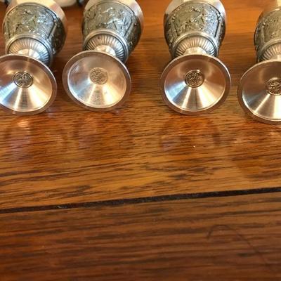 Horn  & Pewter Cups & Tray