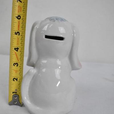 White Puppy Dog Coin Bank with Stopper - Vintage
