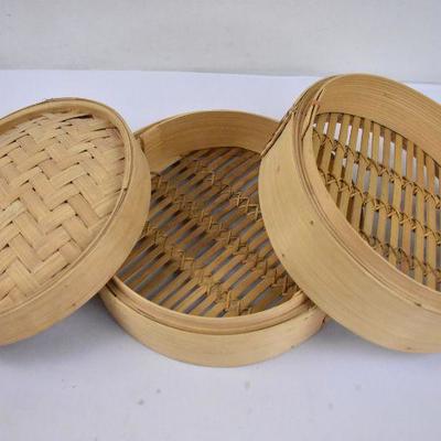 Bamboo Steamer, 2 Tiers and Lid
