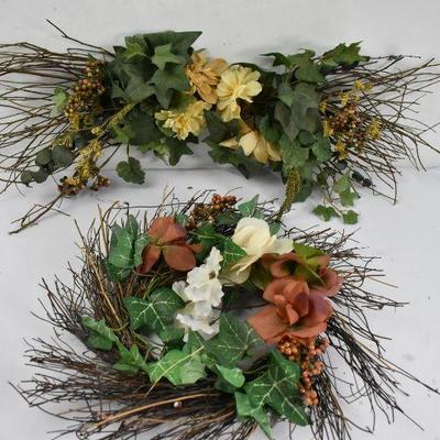 2 Piece Faux Flowers on Wreath & Swag