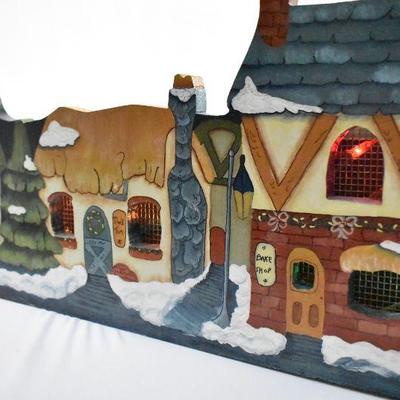 Winter Decor, Lights Up Wooden 3 Houses/3 Trees - Works