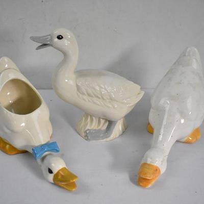 3 Piece Porcelain Ducks (1 is a Planter & 1 Has Been Repaired)