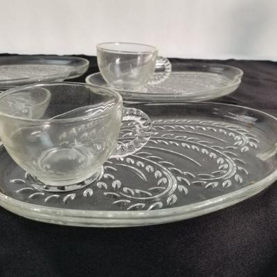 Vintage Glassware Snack Sets - 4 Place Settings (4 Plates & Cups) & Original Box