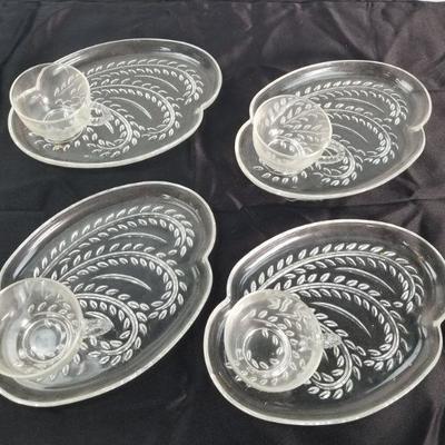 Vintage Glassware Snack Sets - 4 Place Settings (4 Plates & Cups) & Original Box