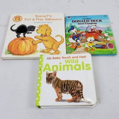 3 Baby/Toddler Books: Wild Animals, Donald Duck & Biscuit's Halloween