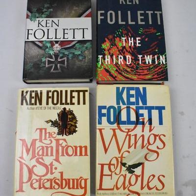 4 Hardcover Books by Ken Follett: Hornet Flight -to- On Wings of Eagles