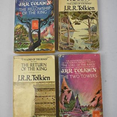 4 Paperback Books JRR Tolkien, Trilogy & Hobbit