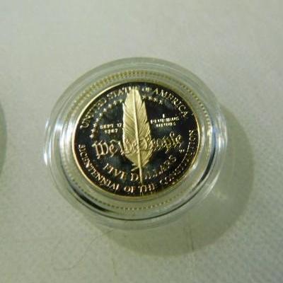 US Constitution Bill of Rights 1987 Proof 2 Coin Set $5 Gold and $1 Silver COA