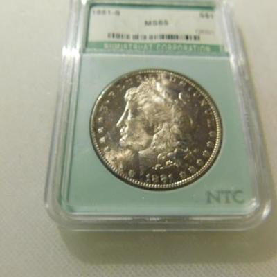 1881-S Morgan Silver Dollar Graded by NTC MS65