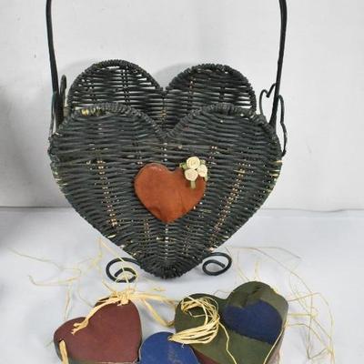 6 Piece Heart Decor: Basket, Wall Decor, Wood, etc.