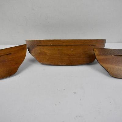3 Piece Wooden Wall Shelves, with Grooves for Plate Display