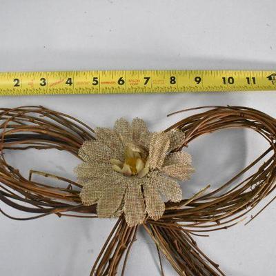 4 Piece Twigs & Faux Flowers Decor: 3 Bows & 1 Wavy Border Piece