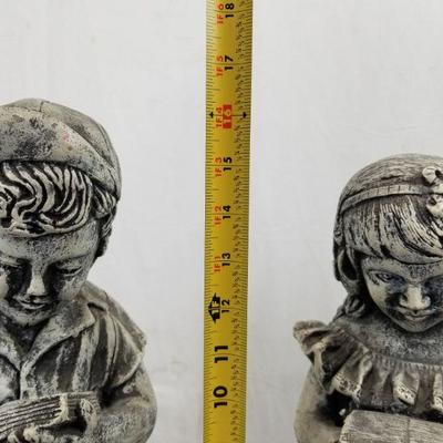 Reading Children Garden Sculptures, Boy & Girl - Girl Damaged