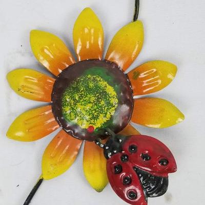 2 Metal Hanging Sunflower Decorations, Firefly, Ladybug