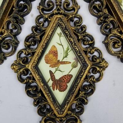 4 Framed Butterfly Prints in Diamond Shaped Frames