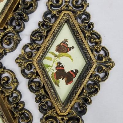 4 Framed Butterfly Prints in Diamond Shaped Frames