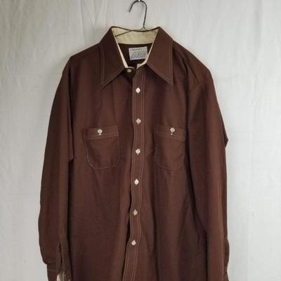 Men's Western-Style Button Up Shirt, Brown/Cream, 16 1/2 Neck, Fits Thru Size 35