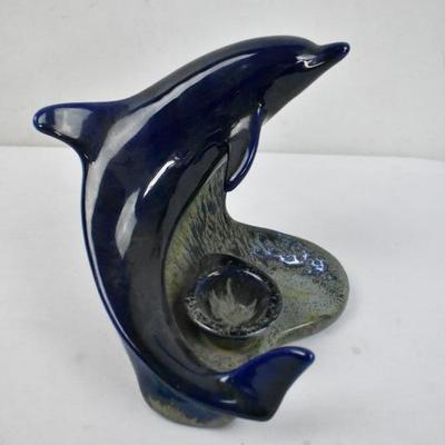 Ceramic Dolphin with Small Candle Holder