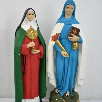 Saint Clara & Saint Martha Hand Painted Ceramic Statuettes