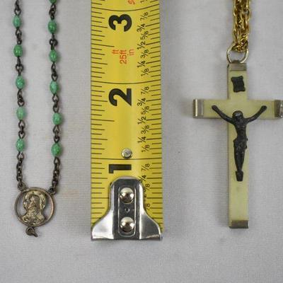 4 Piece Religious: 2 Necklaces & 2 Wall Crosses