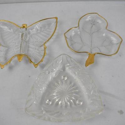 3 Vintage Candy Dishes: Butterfly, Leaf, & Rounded Triangle