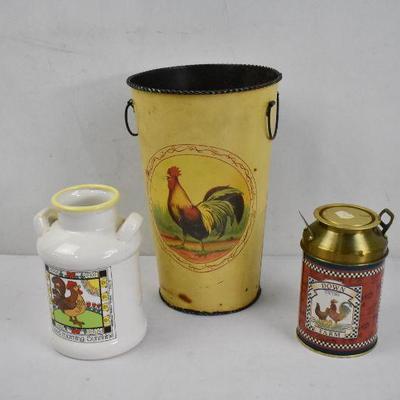 Rooster Tin Vase, Rooster Jar & Rooster/Animal TIn