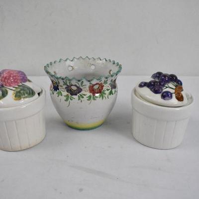 3 Piece White Glass: 2 for Jam & 1 for Flowers