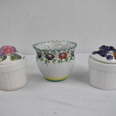 3 Piece White Glass: 2 for Jam & 1 for Flowers