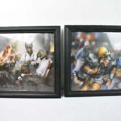 2 Framed Images: Dogs playing Poker & Dogs Playing Football