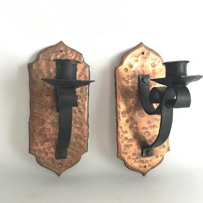 Lot 31- Pair Of Hammered Metal Wall Sconces