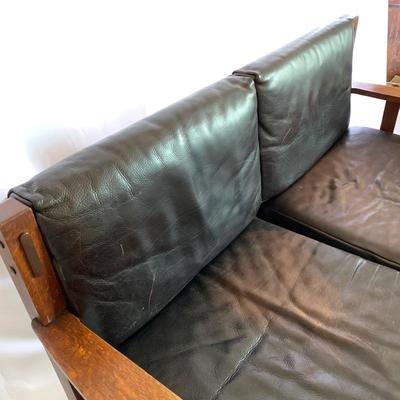 Lot 59- Craftsman Style Wood And Leather Couch