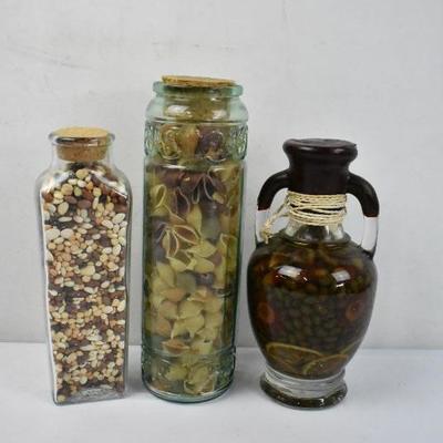 3 Piece Kitchen Decor: Glass Jars Filled with Food Items