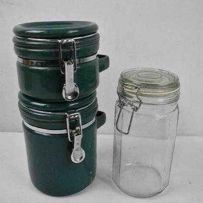 3 Piece Kitchen Canister Storage (2 Green and 1 Clear)