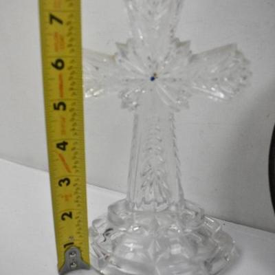 12 Piece Catholic/Religious Items: 2 Plates, 2 Frames, Cut Glass Cross, etc