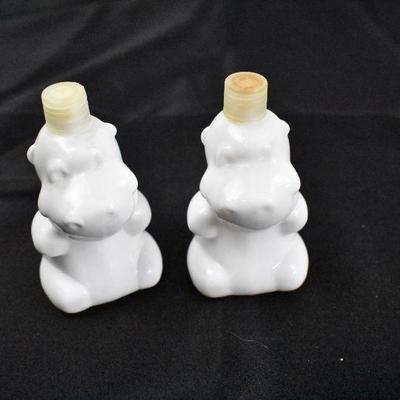2 White Hippo Glass Bottles (Cologne & Aftershave)