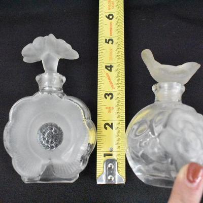 4 Small Glass Perfume Bottles: 2 Clear, 1 clear/purple, 1 black