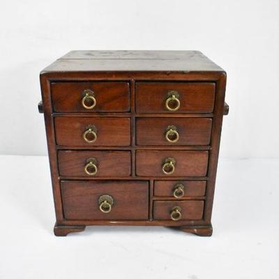 Wooden Jewelry Box with 9 Drawers