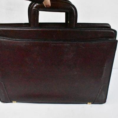 Dark Red Leather Briefcase with Several Pockets