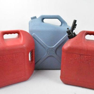 2 Gas Cans (5 Gallons Each) & 1 Water Can (6 Gallons)