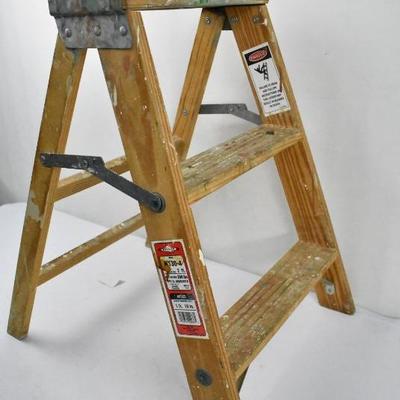 Small Ladder Stool with Paint Splatters, Wooden 2 Feet Tall
