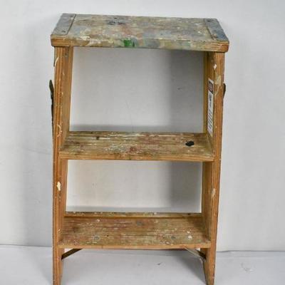 Small Ladder Stool with Paint Splatters, Wooden 2 Feet Tall