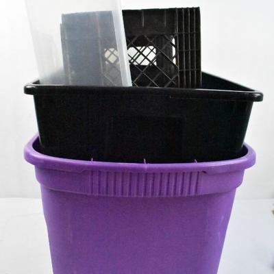 4 Bins/Crates: Purple, Clear, 2 Black (No Lids)