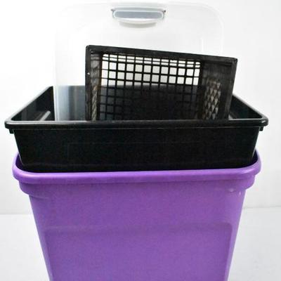 4 Bins/Crates: Purple, Clear, 2 Black (No Lids)