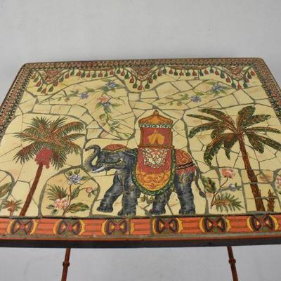 Metal & Mosaic Tile Side Table: Palm Trees & Elephant