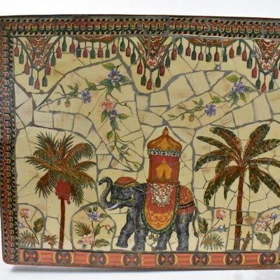 Metal & Mosaic Tile Side Table: Palm Trees & Elephant