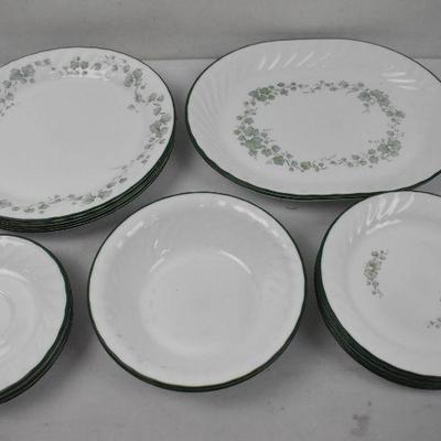 25 Piece Corelle by Corning Dishes, Green Vine Impressions Callaway