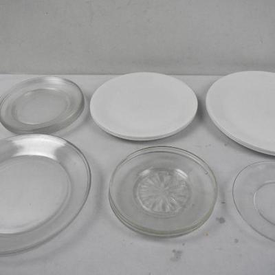 17 Piece White & Clear Dishes Set: White Corelle Plates, Clear Plates & More