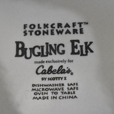 Cabela's Dishware Bugling Elk Stoneware: Large & Small Plates (1 Chipped)